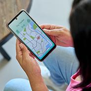 Mom tracking location on her smartphone